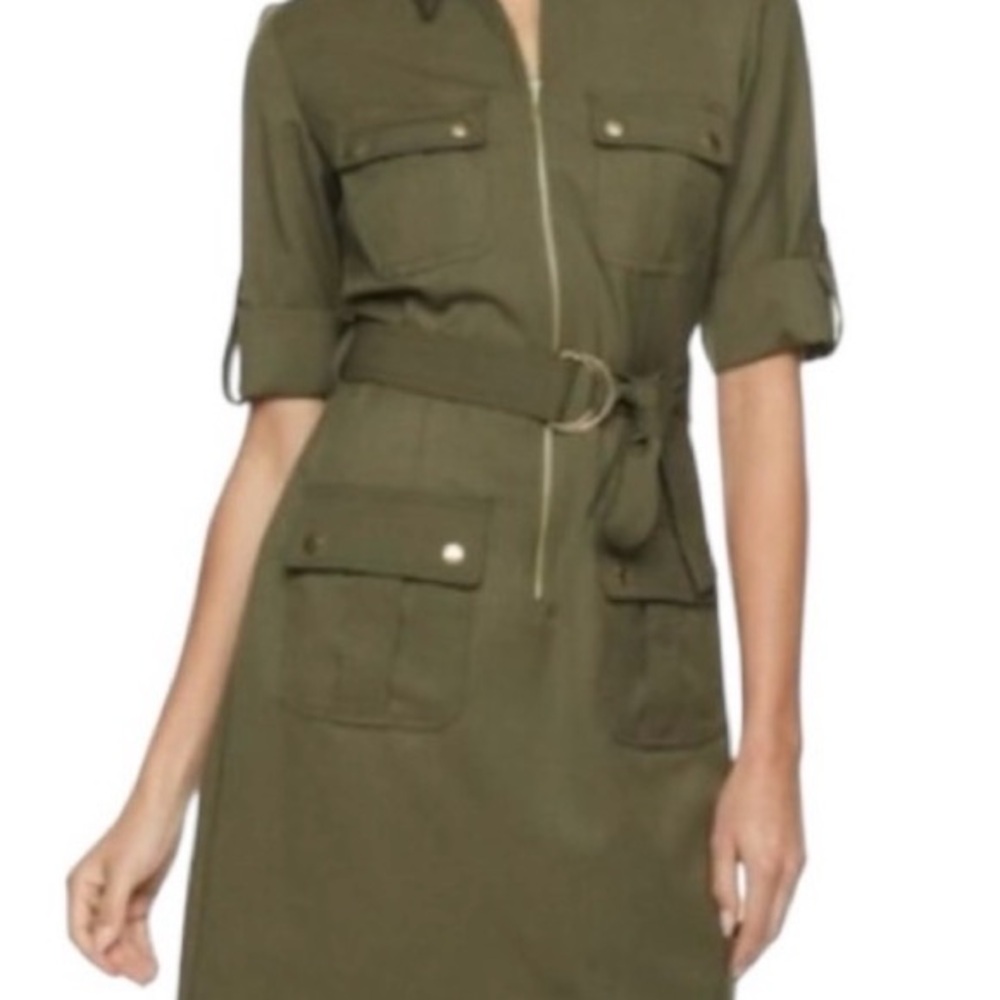 Sharagano olive green Belted dress Size 10-12